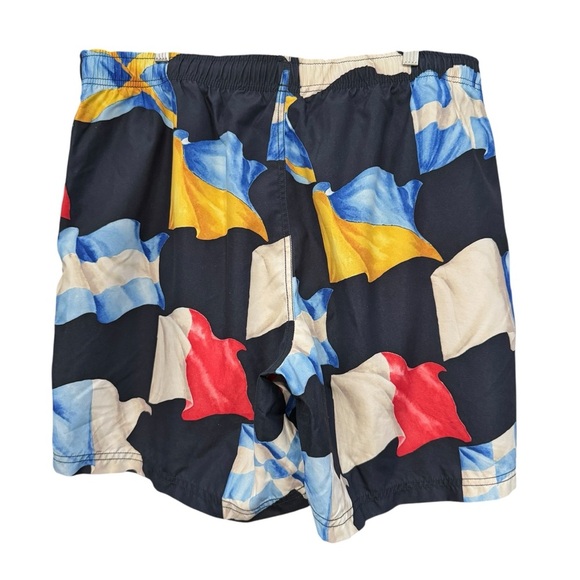 Nautica Men’s Swim Trunks Large Flag Print Black Multicolor - Picture 2 of 5